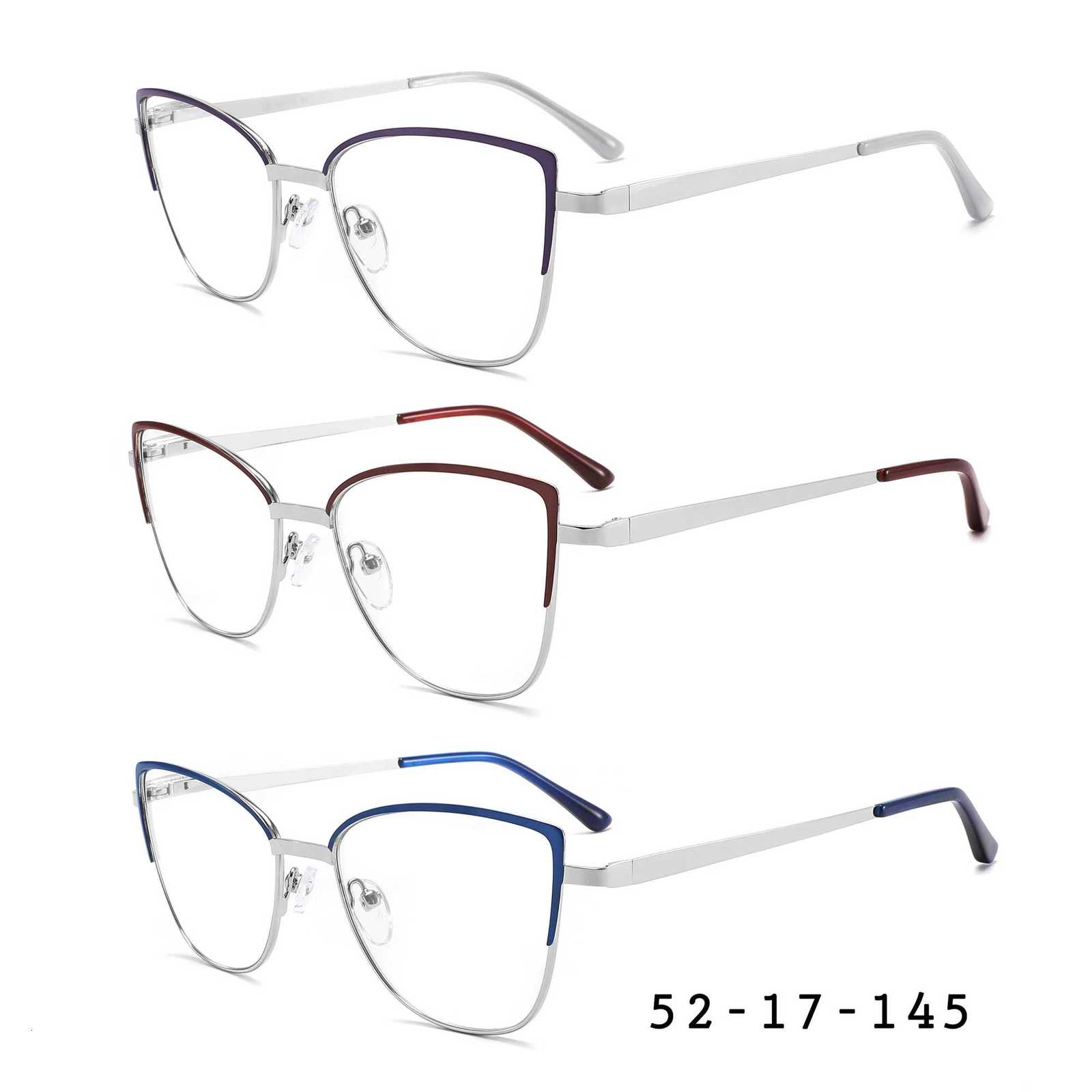Retro Cat Eye Glasses for Women Anti Blue Light UV400 Reading Glasses Silver Metal Frame 52-17-145 in Purple/Blue/Burgundy H260319