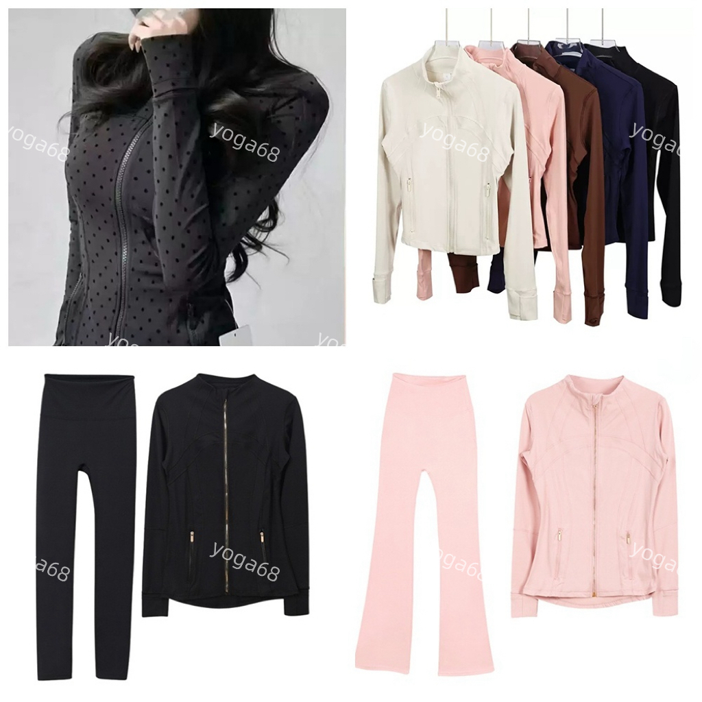 Womens Yoga Jacket sets Polka Dot Gold zipper leggings Hooded jacket Workout Sport Coat Fitness Jacket Sports Quick Dry Activewear Top Solid Zip-image-1098227474