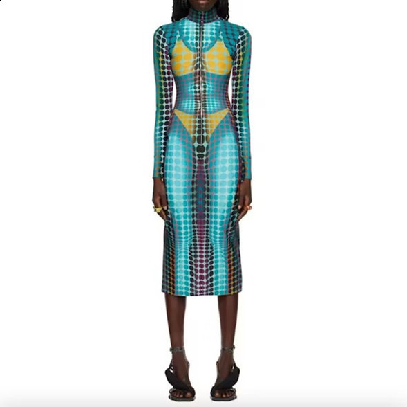 Style haut de gamme 2024 nouveaux vêtements pour femmes sexy imprimé à manches longues moulante taille haute robe longue moulante pour femmes 230