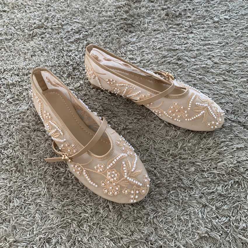 Mary Jane – chaussures d'été pour femmes, chaussures de marque à fleurs brodées, maille respirante, décontractées, Styles de Ballet, plates, Z260