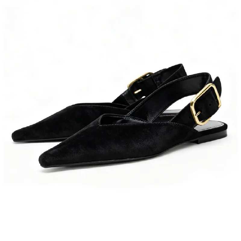 Appartements de luxe pour femmes mode boucle en métal sangle arrière conception mocassins en faux daim confortable chaussures décontractées en pl