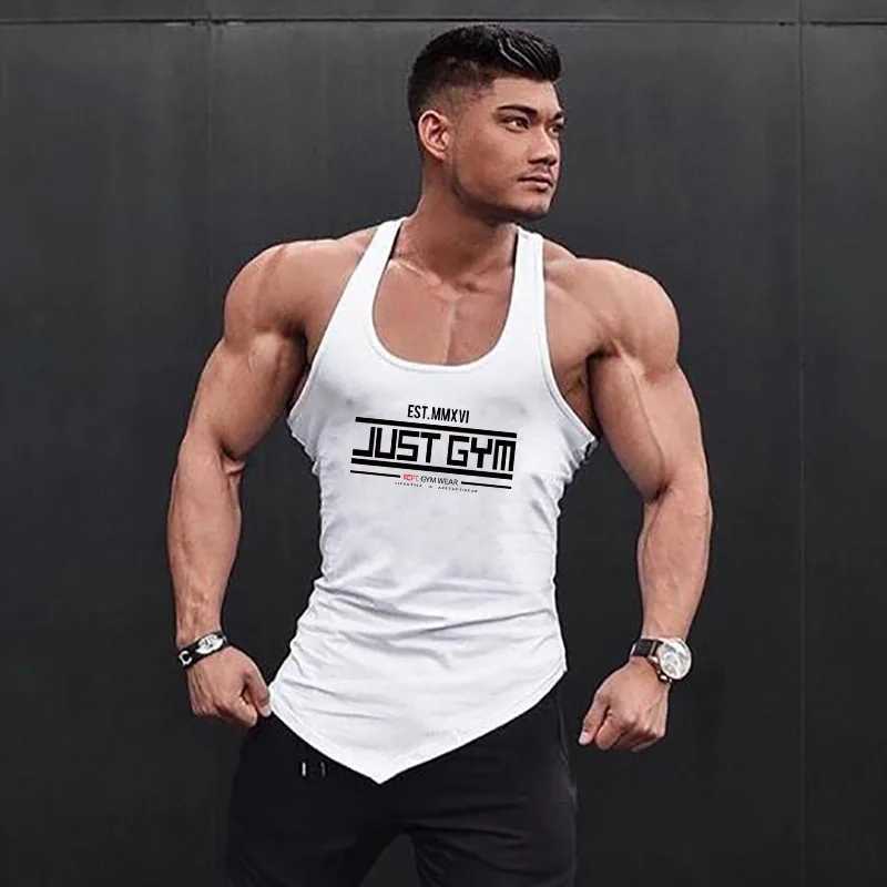 Mens Fitness Fashion Irregular Hem Vests Cotton Breathable Gym Bodybuilding Tank Tops Workout Muscle Casual Sveless Shirts S26319-image-1098187376