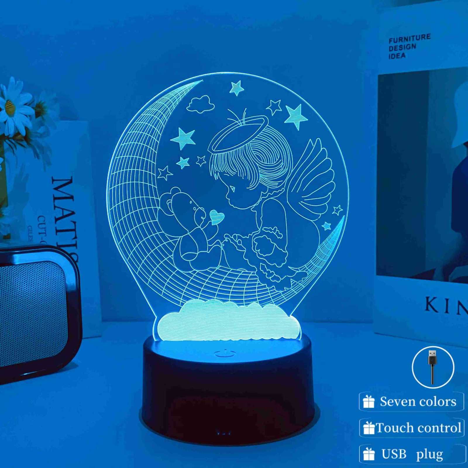 1pcs angel pattern night light USB creative 3D atmosphere decorative light birthday gifts for family and friends H260318-image-1098113618