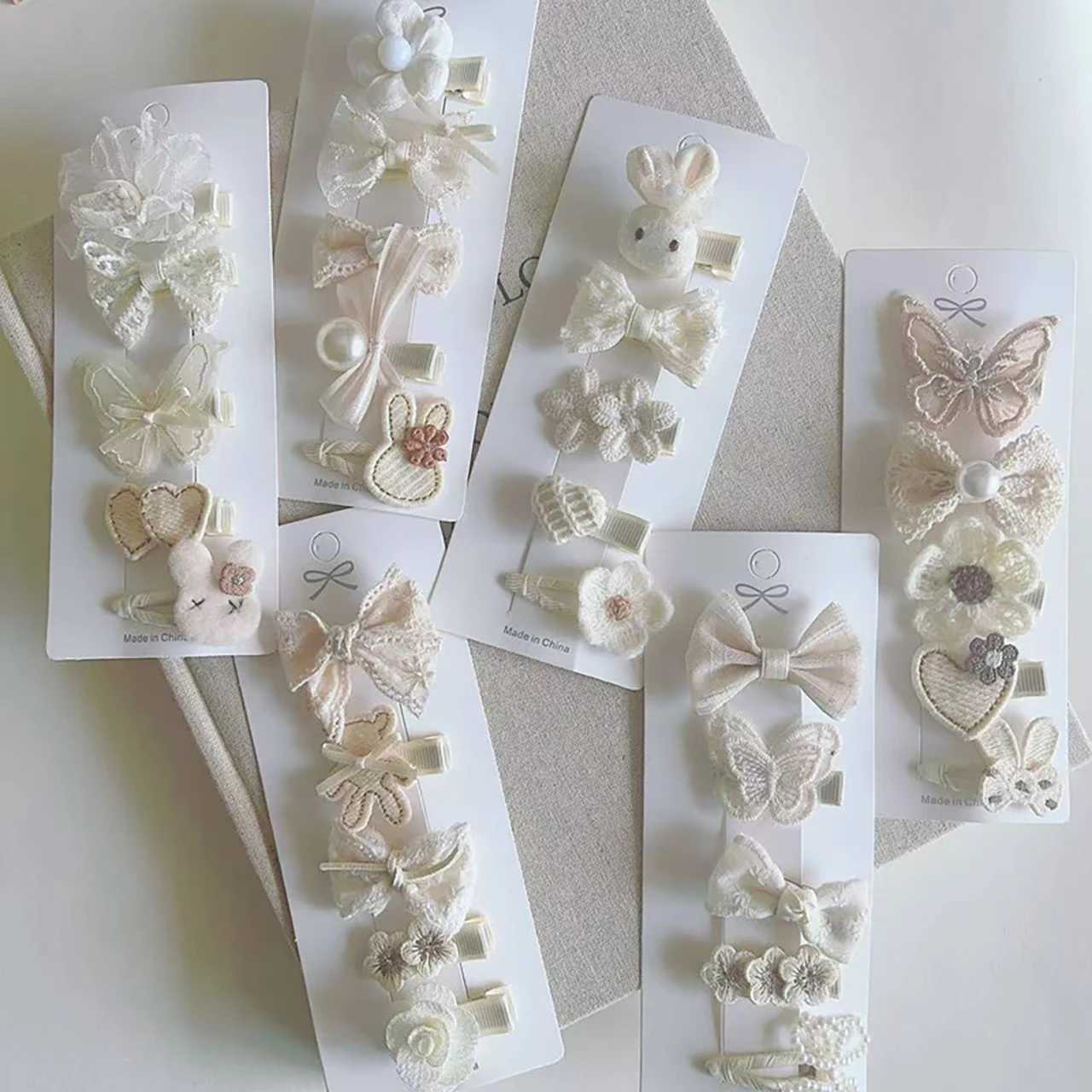 5Pcs/lot Cute Baby Hair Clips Cartoon Rabbit Flower Hairpin Girls White Lace Bows Barrettes Kids Hair Accessories H260319-image-1098193538