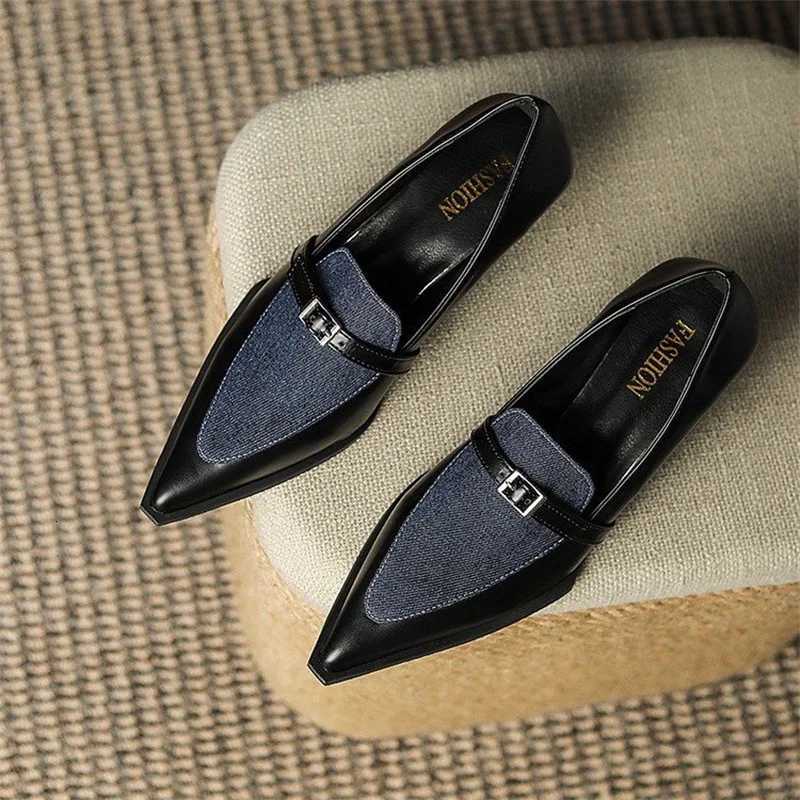 New Summer Style Fashionable Comfortable Wear-resistant Belt Buckle Thick Heel Medium Pointed Matching Womens Single Shoes Z260318