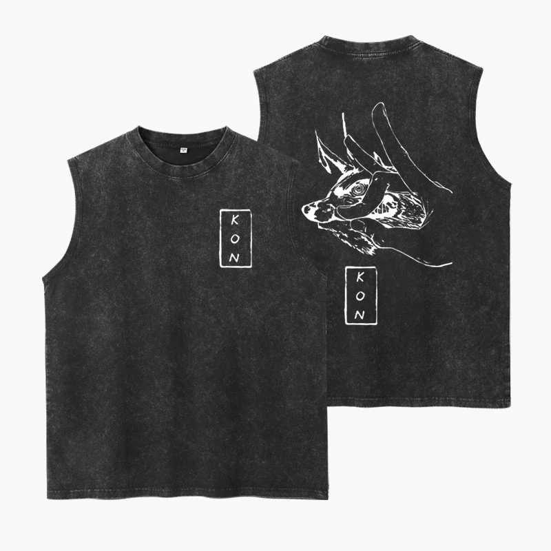 man Retro 100Cotton Washed Vest GYM Tank Top Japanese anime Jujutsu Kaisen Men Y2k Top exercise Sveless streetwear Singlets S26319-image-1098186507