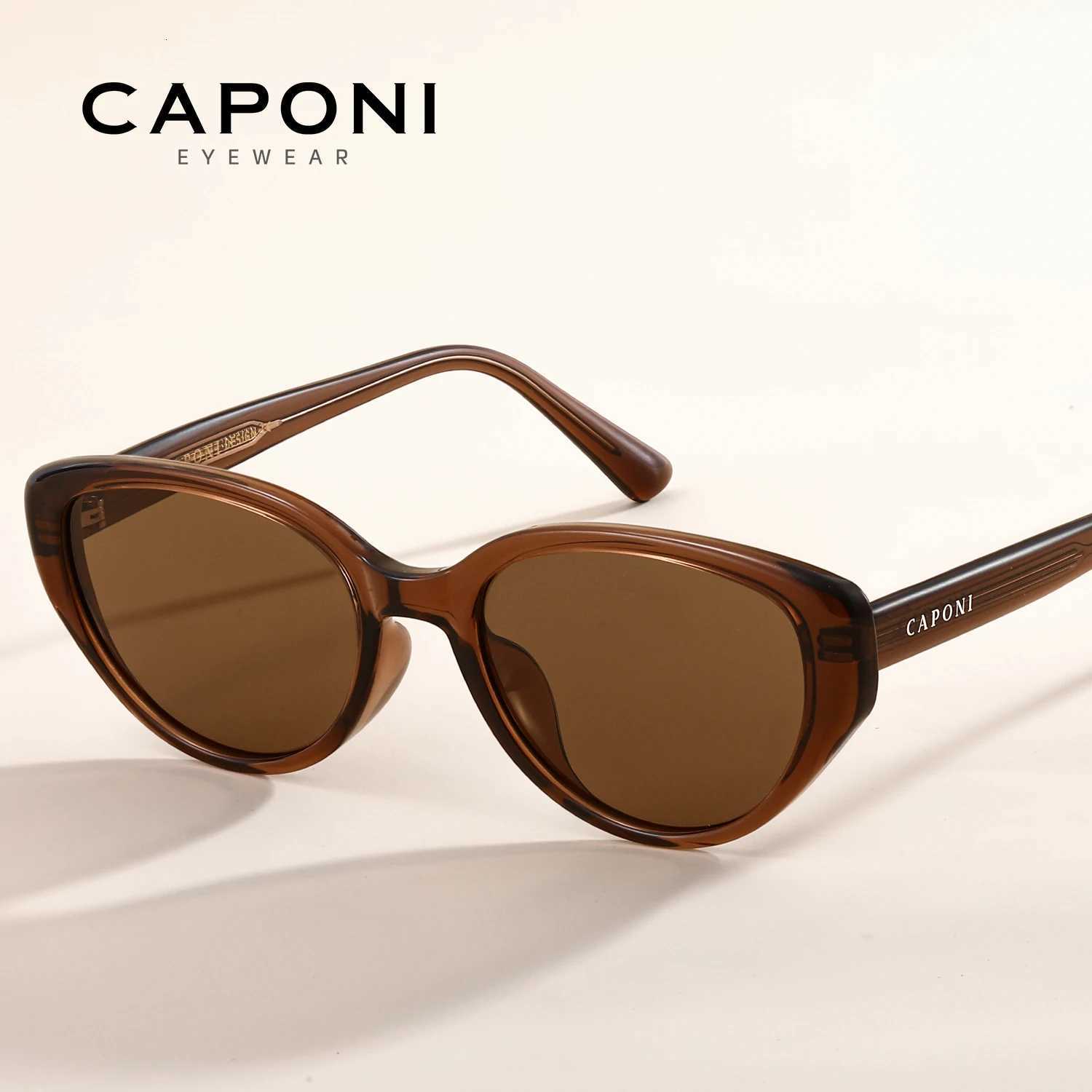 CAPONI Polarized Women Sunglasses Outdoor Fashion Vintage Design Brand Cat Eye Eyewear TR90 Brown UV400 Brown Shade CP23096 H260319