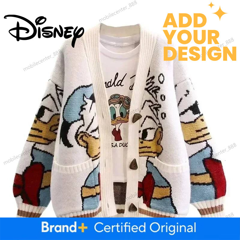 Disney Knitted Cardigan Japanese Donald Cartoon Sweaters for Women Coat Female Autumn and Winter Loose Wild Thicken Kawaii Tops