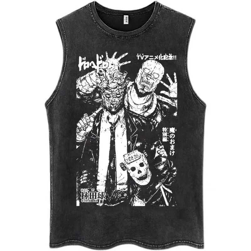 Japanese Anime Dorohedoro Pattern Washed Tank Tops Men Women 100 Cotton Fashion Manga Sveless T Shirt Casual Loose T-shirts S26319-image-1098188047