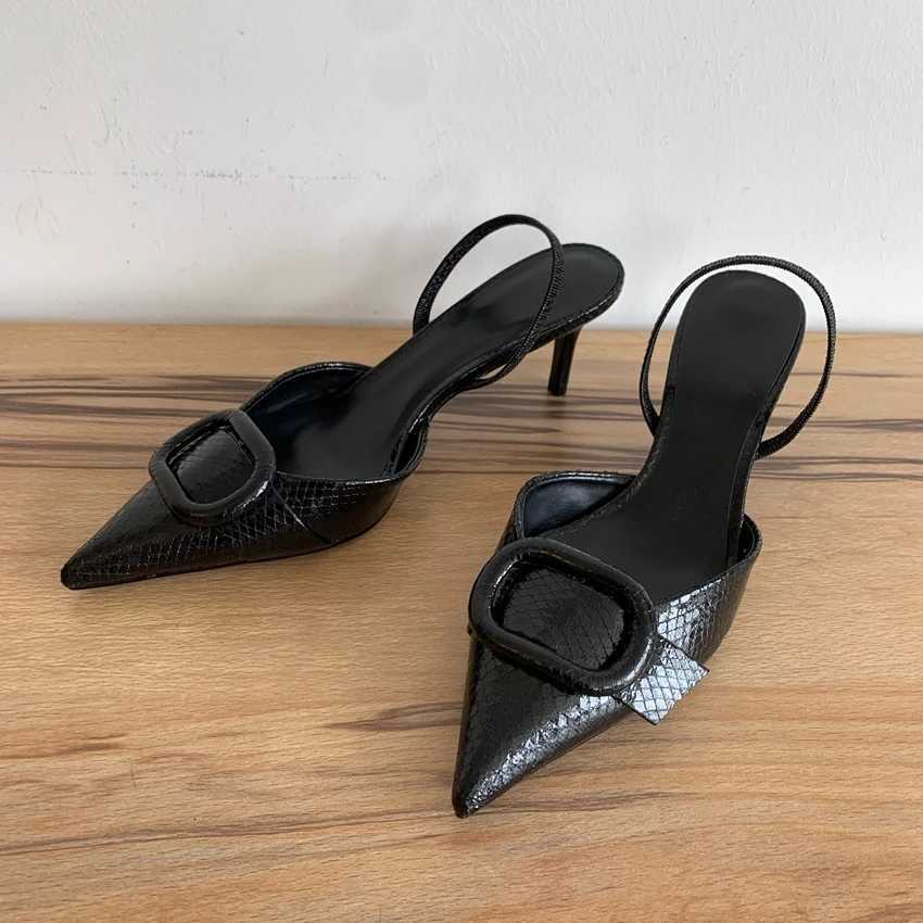 Chaussures noires élégantes pour femmes mode boucle Design 2025 été à talons hauts Slingback Stiletto bout pointu femme sandales de bureau Z26031