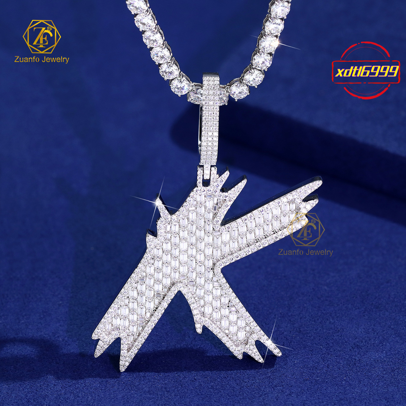 Custom 925 Sterling Silver Iced Out K Letter Pendant D VVS1 Moissanite Diamond Charm for Men Designed Pendants Charms