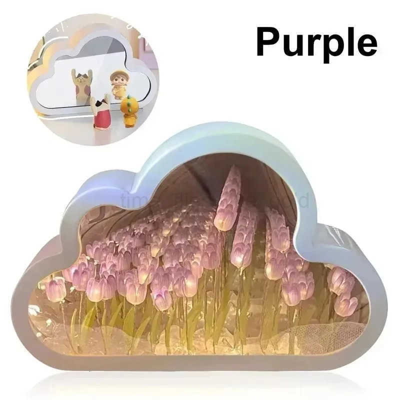 Cloud Tulip Night Light Handmade DIY Material Flower Home Decor Mirror Creative Atmosphere Lamp Birthday Gift Valentines Day H260318-image-1098113707