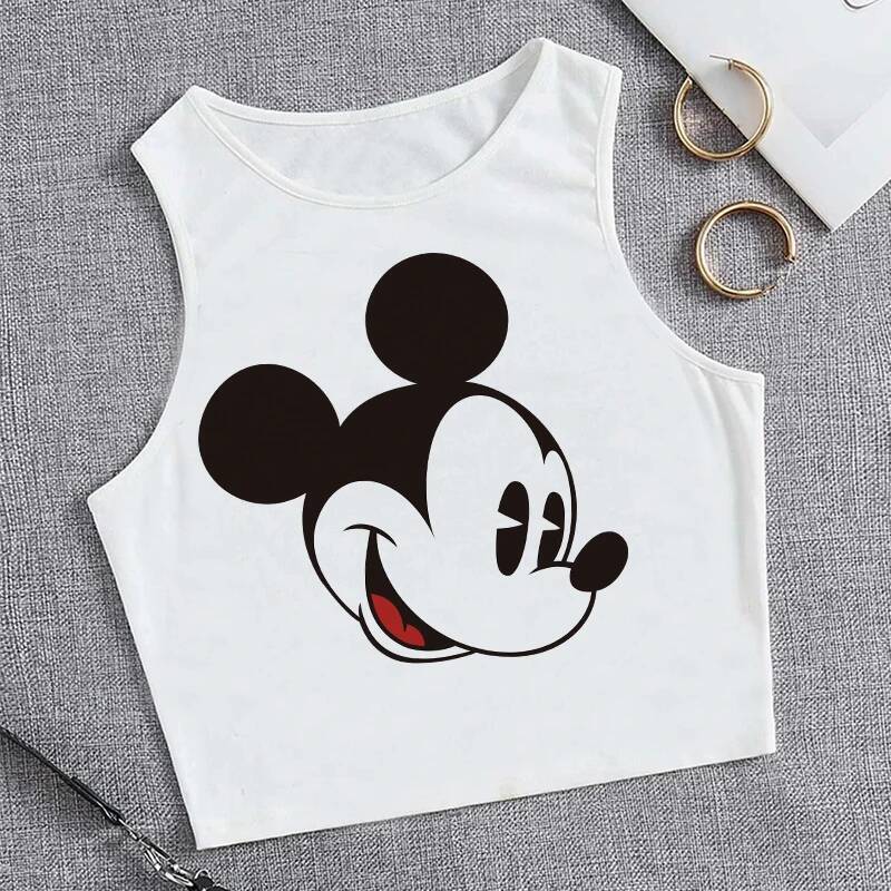 90s Y2k Vest Mickey Minnie Mouse Crop T-shirt Women Tank Top T Shirt Female Clothes Kawaii Disney Cropped Tshirt
