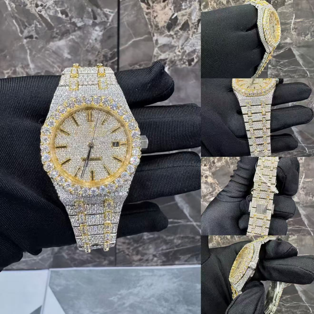 TOP VVS1 High-end customization Men's Ice-Topped Stainless Steel Squared Bracelet with GRA Certified Diamante - Hip Hop Inspired Luxury Timepie