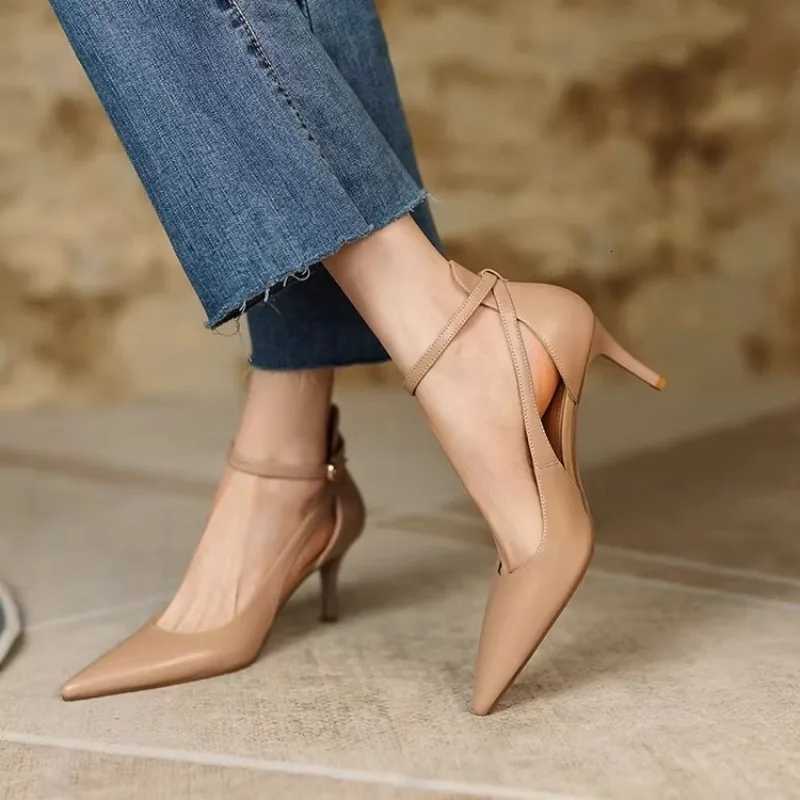 Spring and Autumn New Stiletto Baotou Hollow Sandals Womens Pointed Toe Shallow Empty One Character Temperament Single Shoes Z260318