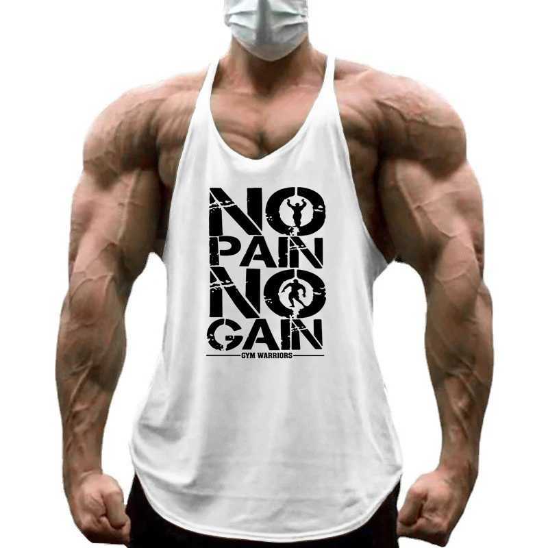 NO PAIN NO GAIN Workout Gym Clothing Bodybuilding Stringer Tank Top Men Cotton Vest Y Back Sveless Shirt Sports Singlets S26319-image-1098190676