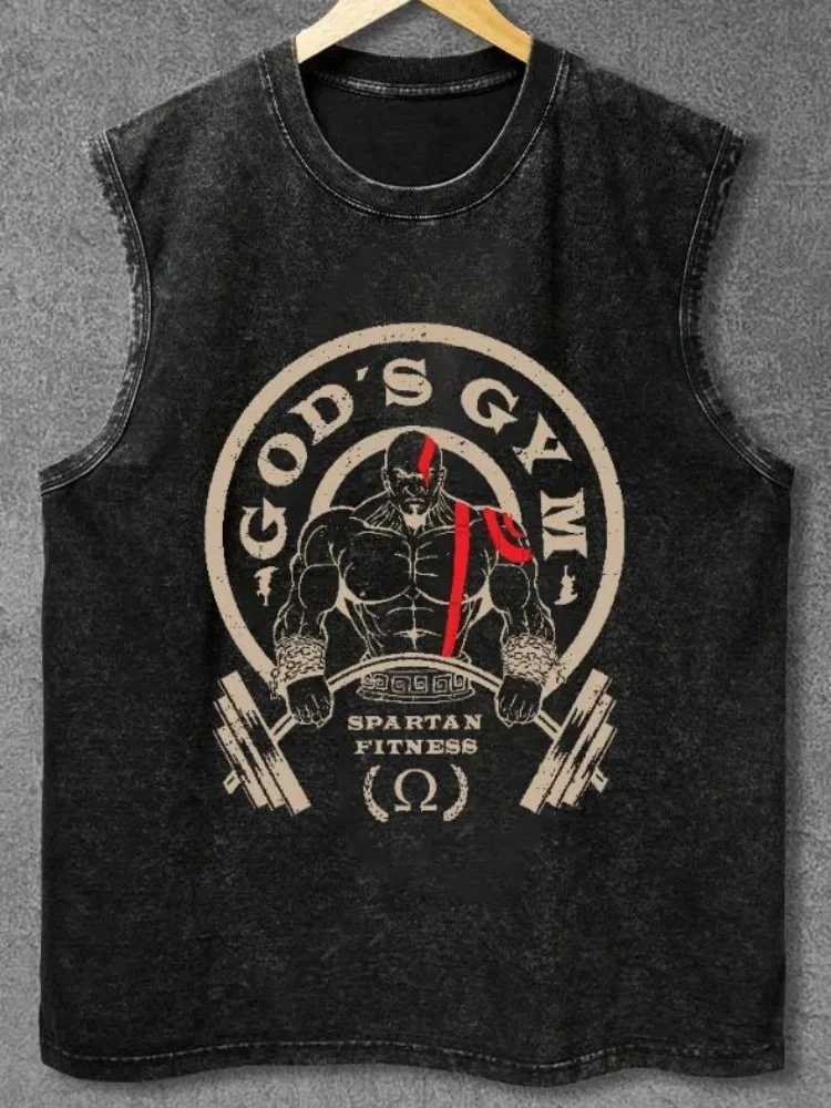 Mens Holiday Tank Tops Fashion Summer Sveless Retro Style Top Unisex Oversized GODS GYM WASHED Tanks Harajuku Sports Man S26319-image-1098190446