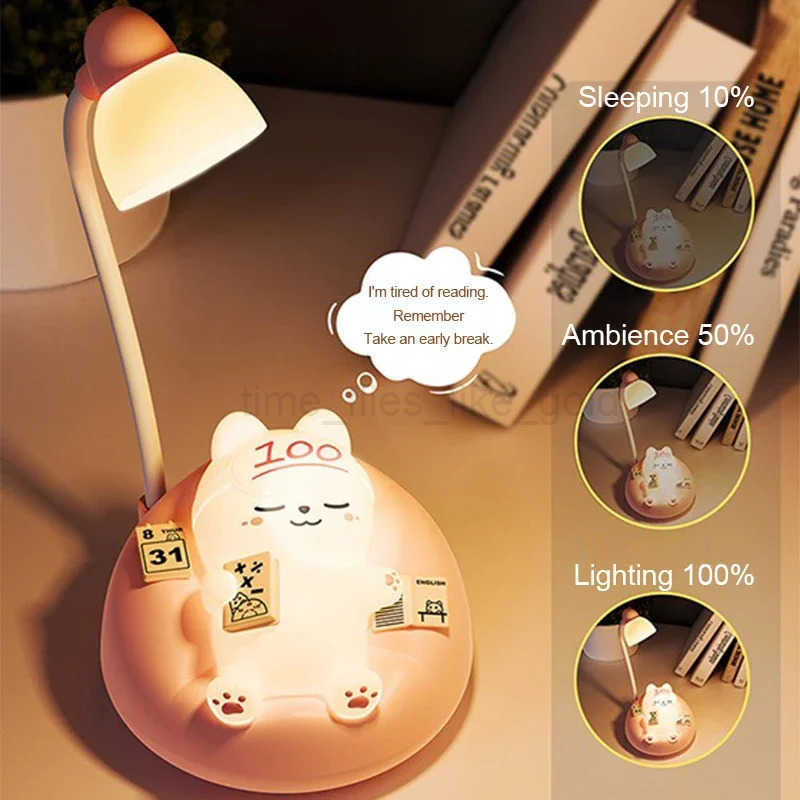 LED Table Veilleuse Dessin Animé Mignon Animal De Compagnie Ours Cochon Chat Chien USB Recharge Batterie Enfant Protection Des Yeux Blanc Chaud L