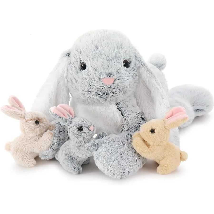 Large Bunny Stuffed Animal 24 - 4Pcs Cuddly P Rabbit Toys for - Surprise Gift with Mommy Bunny and 3 Small Bunnies Inside S K260327-image-1098171371
