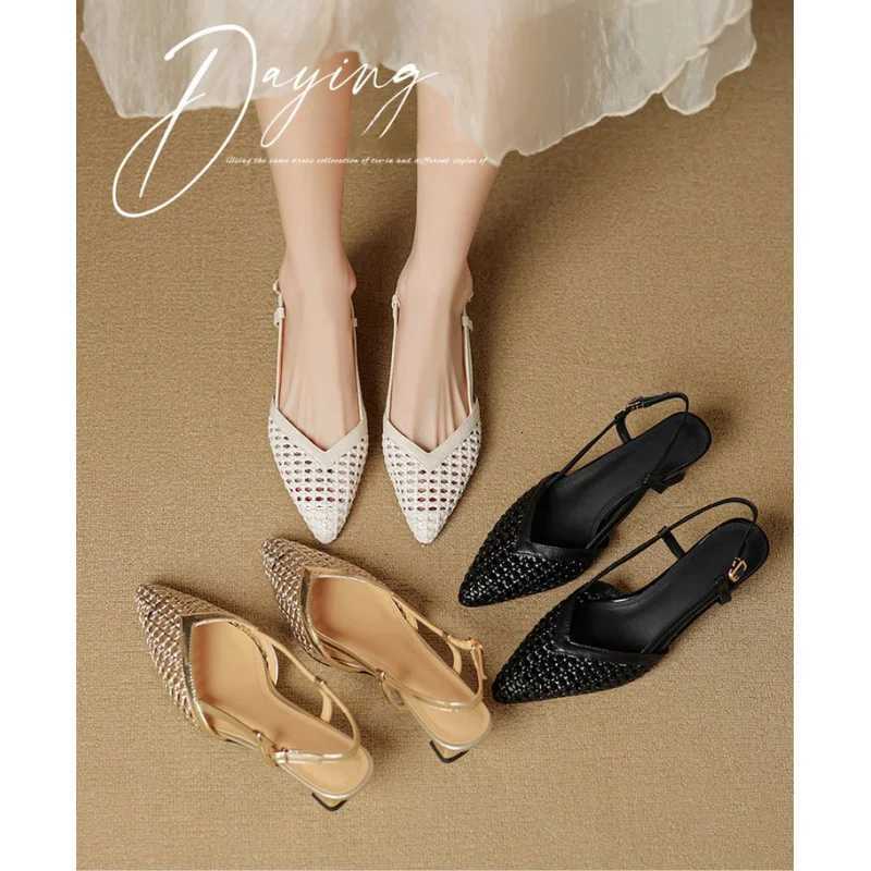 Nouveau Or Creux Mince Bande Talons pour Femmes De Luxe Bout Pointu Escarpins À Talons Bureau Dame Mules D'été Chaussures À Talons Aiguilles Sand