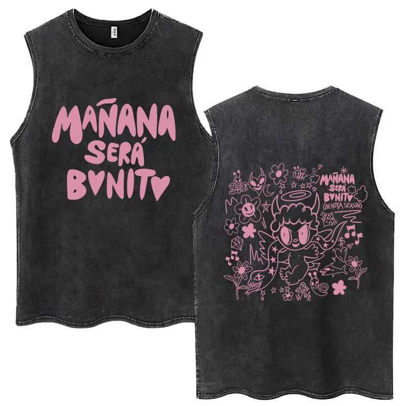 Hot Sale Karol G Bichota Music Album Washed Tank Tops Hip Hop Fashion Men Women Breathable Cozy Cotton Oversized Sveless Tees S26319-image-1098189808