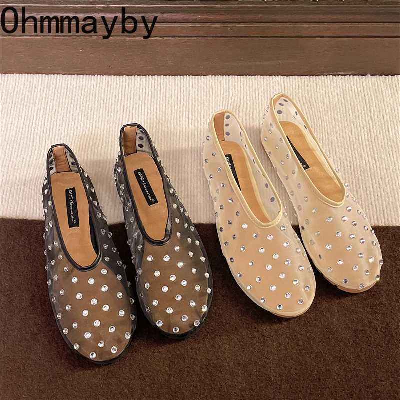 Nouveau filet de poisson cristal femmes mocassins chaussures confort dames sans lacet robe ballerines chaussures 2026 printemps dames chaussures