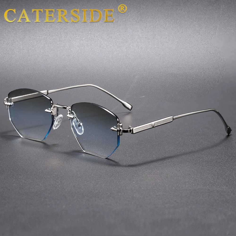 CATERSIDE Mens Fashion Retro Frameless Sunglasses Polygon Rimless Y2K Sun Glasses Women Travel Party Business Eyewear UV400 H260319