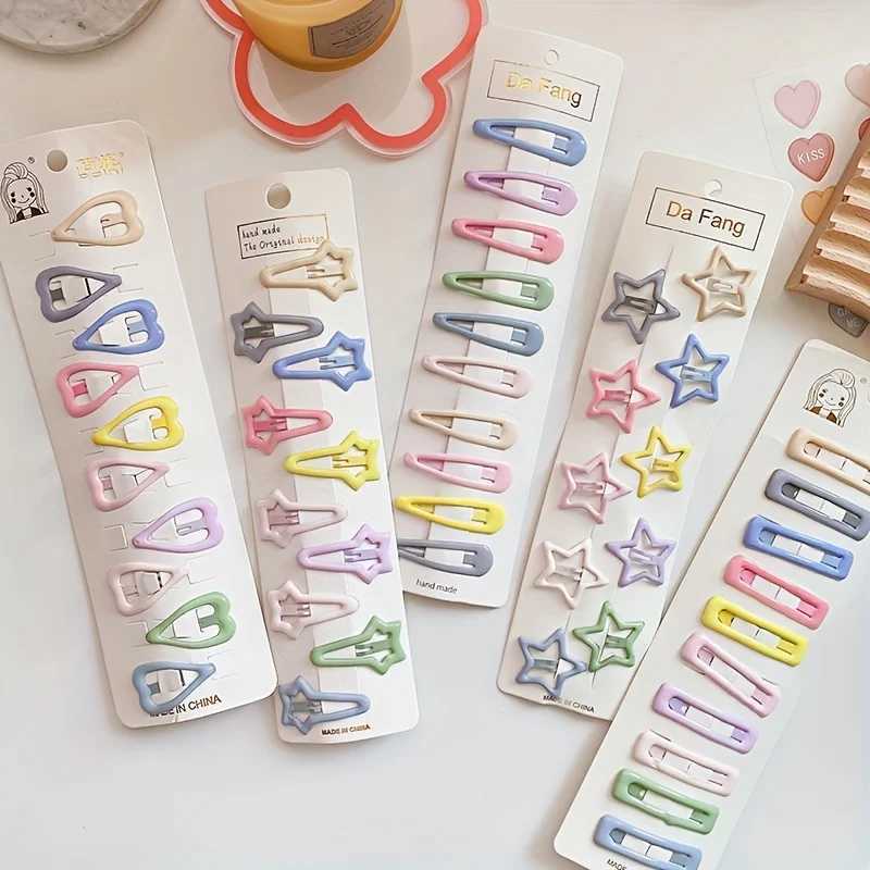 10pcs Cartoon Hair Clips 10pcs Cute Cartoon Candy Color Hair Clips Sweet Heart Star Rectangle Decorative Hair Accessories H260319-image-1098193556