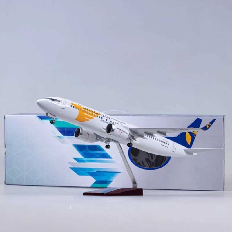 Diecast Resin Plane Model 47CM Toys B737-800 Aircraft Mongolian Airline Airplane Model Building Kits with Light and Wheel K260320-image-1098306416