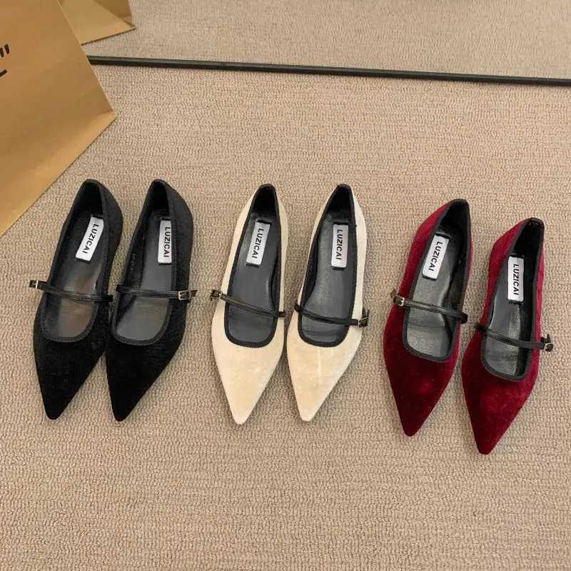 Pointed Flat Shoes for Women Spring Autumn 2025 New Casual Suede Pointed Mary Jane Shoes Plus Size 41 42 43 Womens Shoes Z260318
