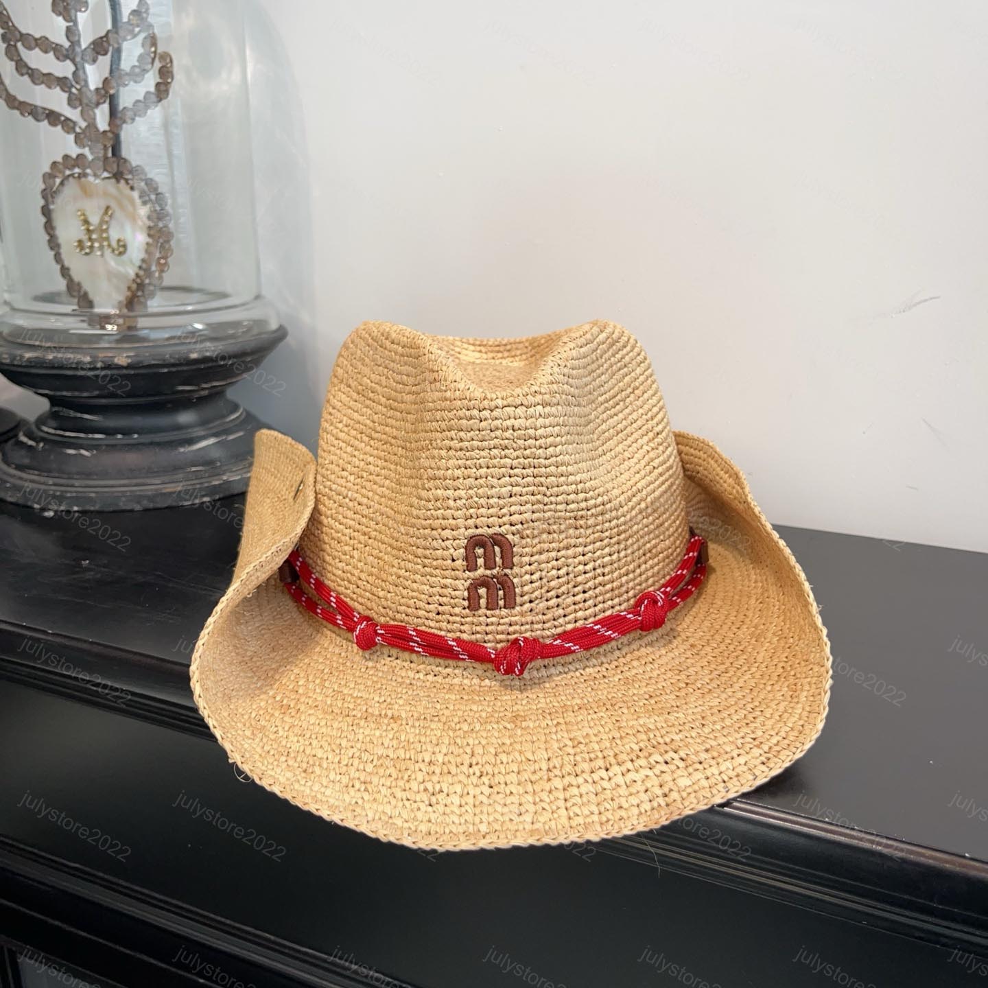 Grass Braid Bucket Caps Designer Straw Hats for Women Beach Hat Summer Visor Cap with Red Rope Outdoor Trendy Beach Hat Sunshade Dome Brief Visors C