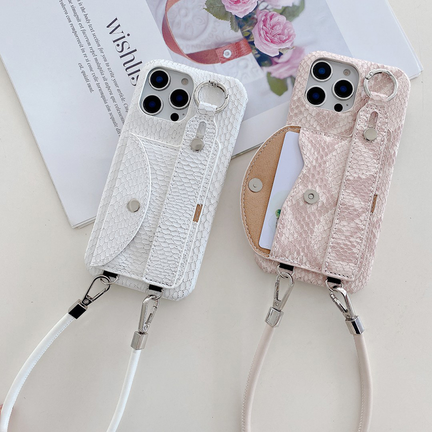 Snake Skin Texture Phone Case For Iphone 17 16 15 14 13 Pro 12 11 Max Plus Card Slot 17Promax Phone Case 16Promax Wrist Strap 15Promax Cover Lany