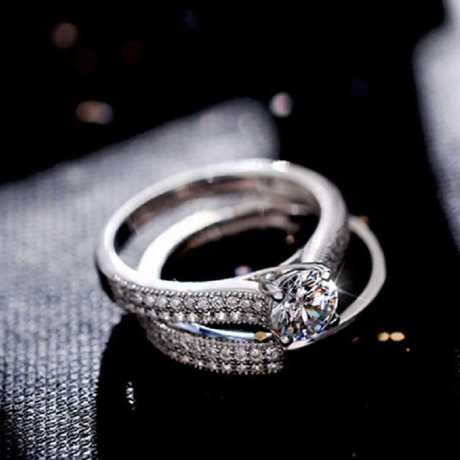 1 pair Vintage Halo 925 Sterling Silver Wedding Ring Set For Women Lady Anniversary Gift Jewelry Bulk Sell H260320-image-1098360275