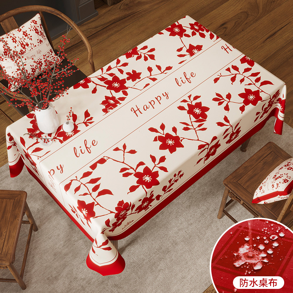 Waterproof new red tablecloth, festive and holiday-themed placemat, coffee table decoration. H9Z501-image-1098313207
