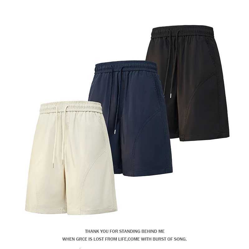 Brand Clothing 2026 Summer Ice Silk Breathable Splicing Design Mens Casual Shorts Beach Loose Quick Dry Black Blue Beige ShortT260319