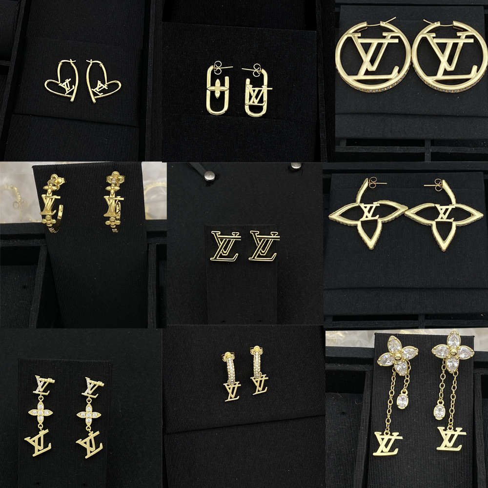 Fashion Women Brass Designer Earrings Gold Plated Copper Earrings Flower Letter Stud Crystal Pearl Wedding Jewelry Never Fading-image-1098260908