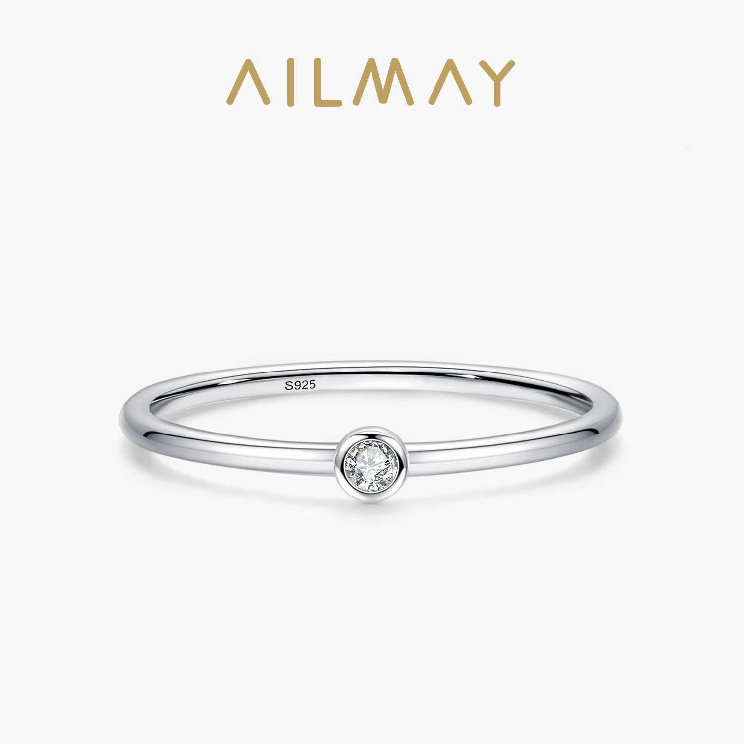 Ailmay Authentic 925 Sterling Silver Minimalist Fashion Shiny Clean Zircon Rings Womens Low Allergy Wedding Jewelry H260320-image-1098360264