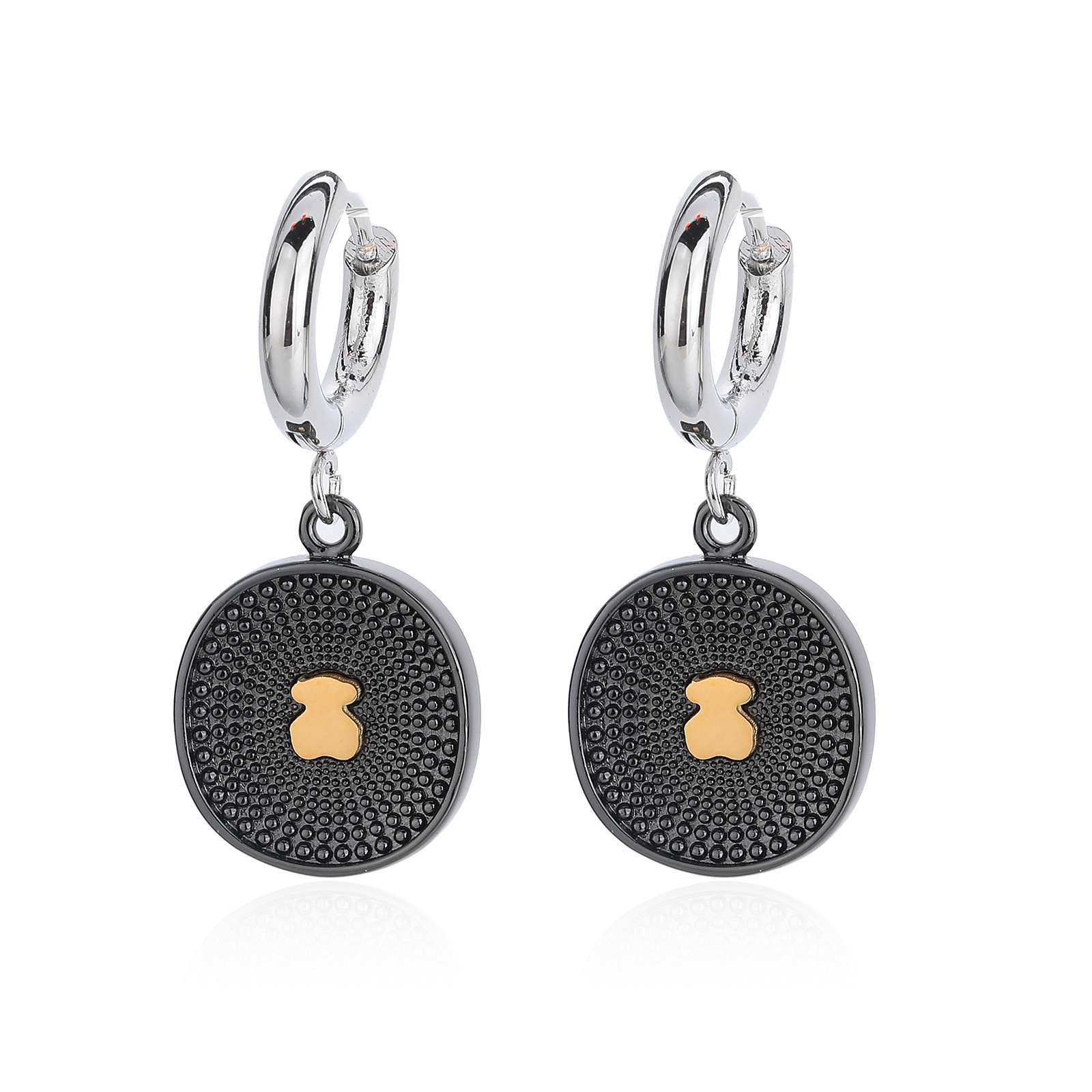 Fashion Women Men Silver Rose Gold Stainless Steel Span Cartoon Animal Bear Pink Blue Green Black Drop Oil Hoop Earrings Jewelry-image-1098333359