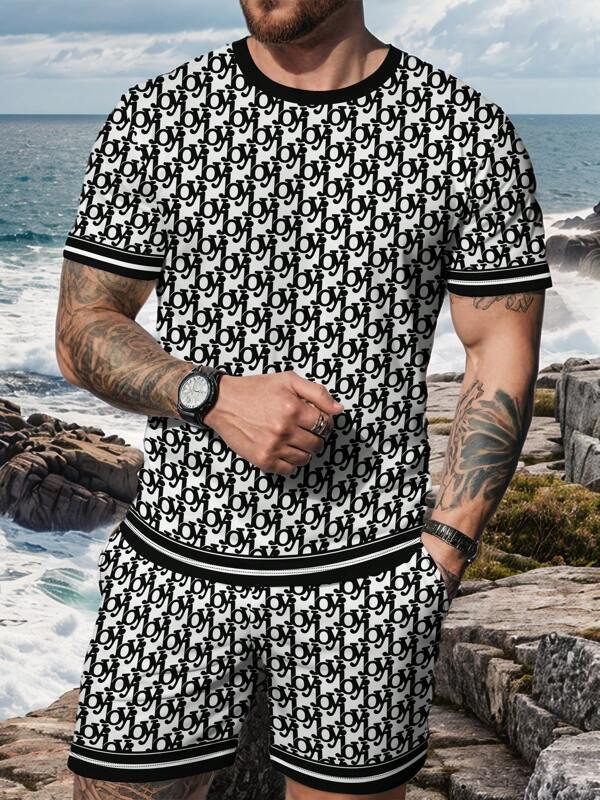 Luxury Brand Designer Clothes Factory Direct Spring/Summer New Men's Casual Sports Suit With Gradient Color Pattern, Short-Sleeve Shirt And Sho