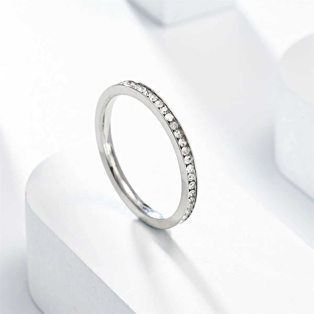 Unisex Luxury 2mm Stainless Steel Cubic Zircon Ring Gold Silver Color Adjustable Statement Band for Men And Women US Size 5-11 H260320-image-1098360287