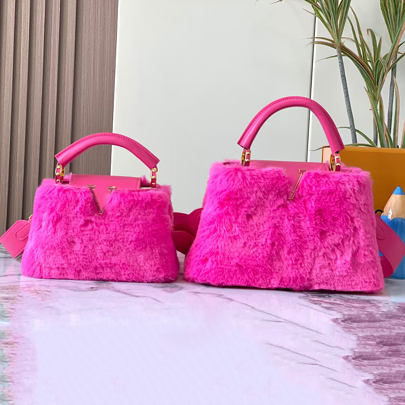 Pink Sugao women designer tote bag shoulder crossbody bag handbag fashion high quality large capacity mink fur purse luxury shopping bag 2size Huidi