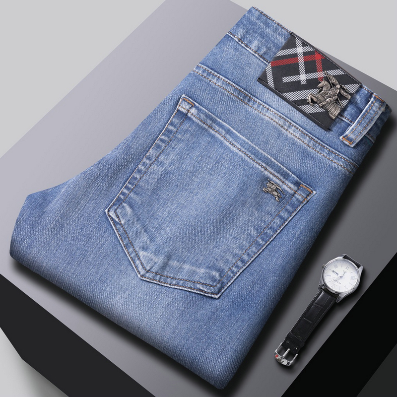 Men's Jeans Autumn Winter Men Slim Fit European American High-end Brand Small Straight Pants F324-99
