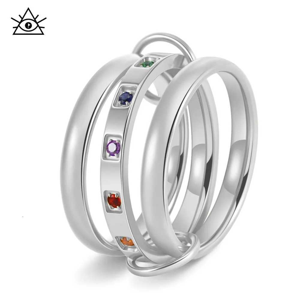 Premium diamond-set triple ring titanium steel womens stacked plain ring 18K gold temperament ring interlocking rin H260320-image-1098360574