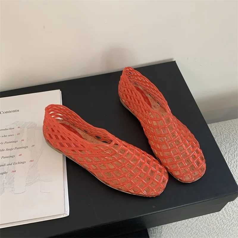 2025 Womens New Flat Sandals with Hollow PVC Breathable Summer Outerwear Baotou Bag and Casual Jelly Sandals Z260318