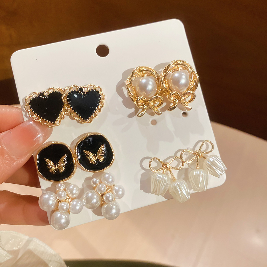 Silver needle dripping oil, heart-shaped flower earring set, vintage, exquisite, elegant, temperament earrings, light luxury, high-end feeling, w-image-1098383564