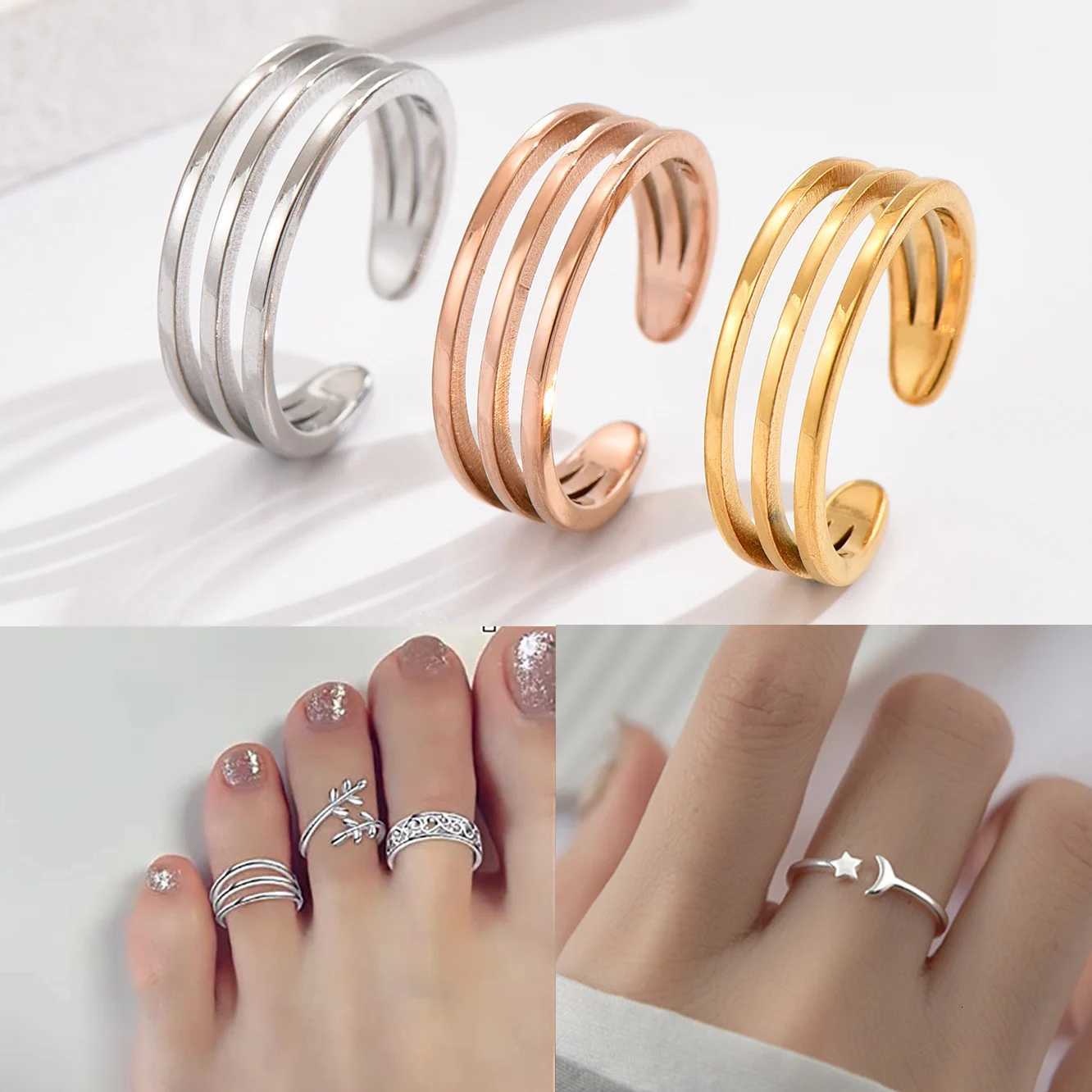 3Pcs Stainless Steel Simple Foot Ring Adjustable Opening Toe Ring for Women Girl Man Summer Beach Vacation Jewelry Finger Ring H260320-image-1098360299