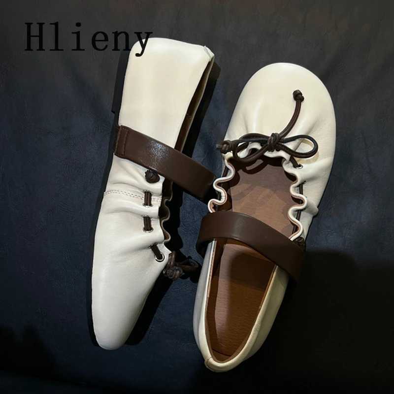 Hlieny 2026 Printemps Mocassins Femmes Chaussures Mode En Cuir Plissé Mary Jane Appartements Piste Cordon Noeud Détail À Volants Chaussure De Bal