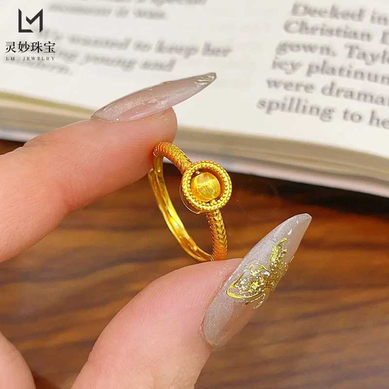 9999 24K real gold luxury jewelry rotatable ring to run when running the plain ring open ring simple temperament women H260320-image-1098360597