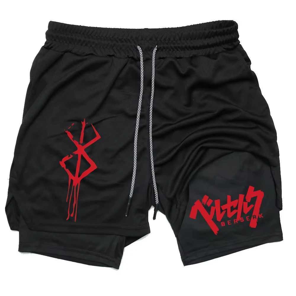 Anime Berserk Performance Shorts Men 2 in 1 Running Compression Shorts Training Yoga Gym Sportswear Workout Shorts with PocketsT260319-image-1098325976