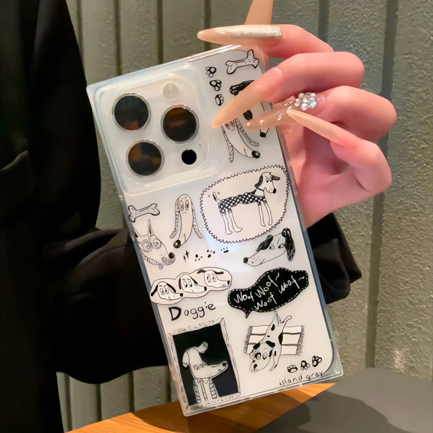 Unique Square Phone Case For Iphone 17 16 15 14 13 Pro 12 11 Max Plus 16Pro Cartoon Graffiti 17Promax Phone Case 16Promax Transparent 15Pro Cover